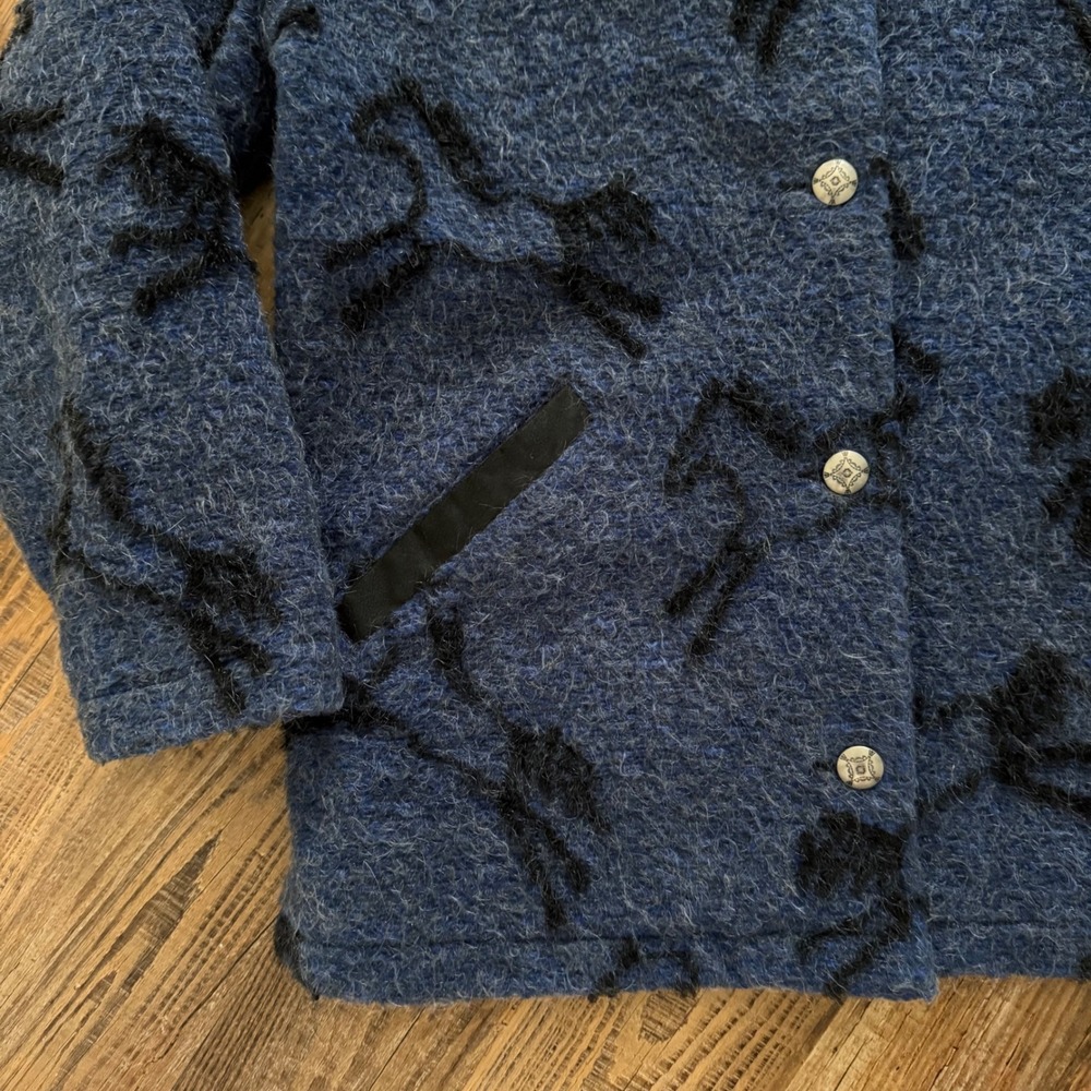 VINTAGE Tsunami Horse Jacket Women Small Blue Mohair Alpaca Concho Button Tribal - Picture 3 of 9